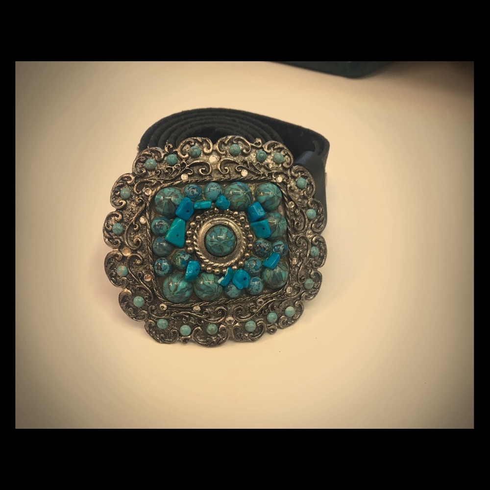 Turquoise and silver decorated belt